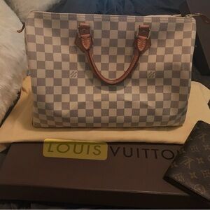 Louis Vuitton Damier Azur Canvas Bag with Brown Handles